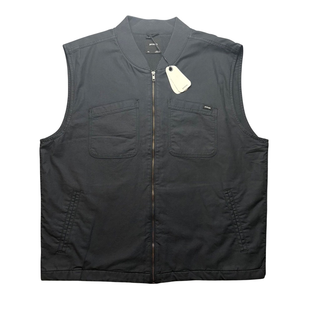 PrAna Rock Ridge Vest Mens XXL Black Organic Cotton Full Zip Utility - NEW -